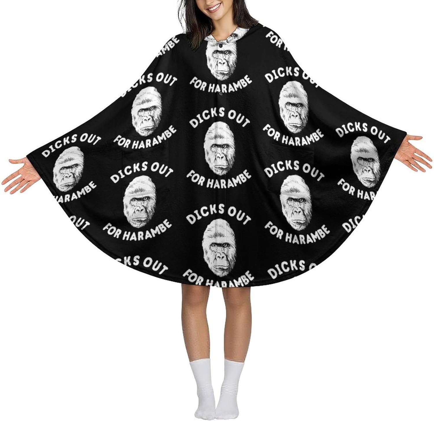 Dicks Out For Harambe Wearable Blanket with Hooded Flannel Blankets Cape with Pocket
