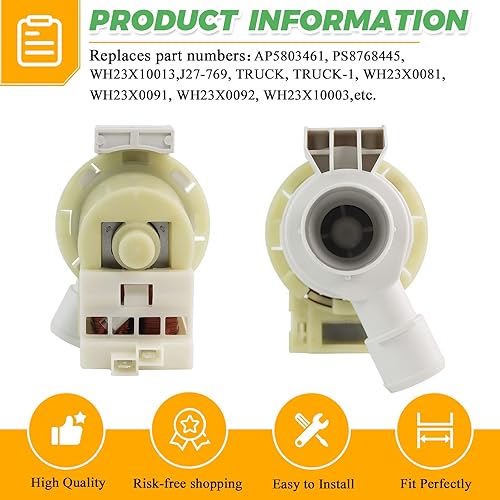 Miniatura 3 de Bomba de drenaje para lavadora WH23X10030 WH23X10013 de Techecook - Compatible con lavadora Hotpoint GE WH23X10013 WH23X0081 WH23X0091 WH23X0092
