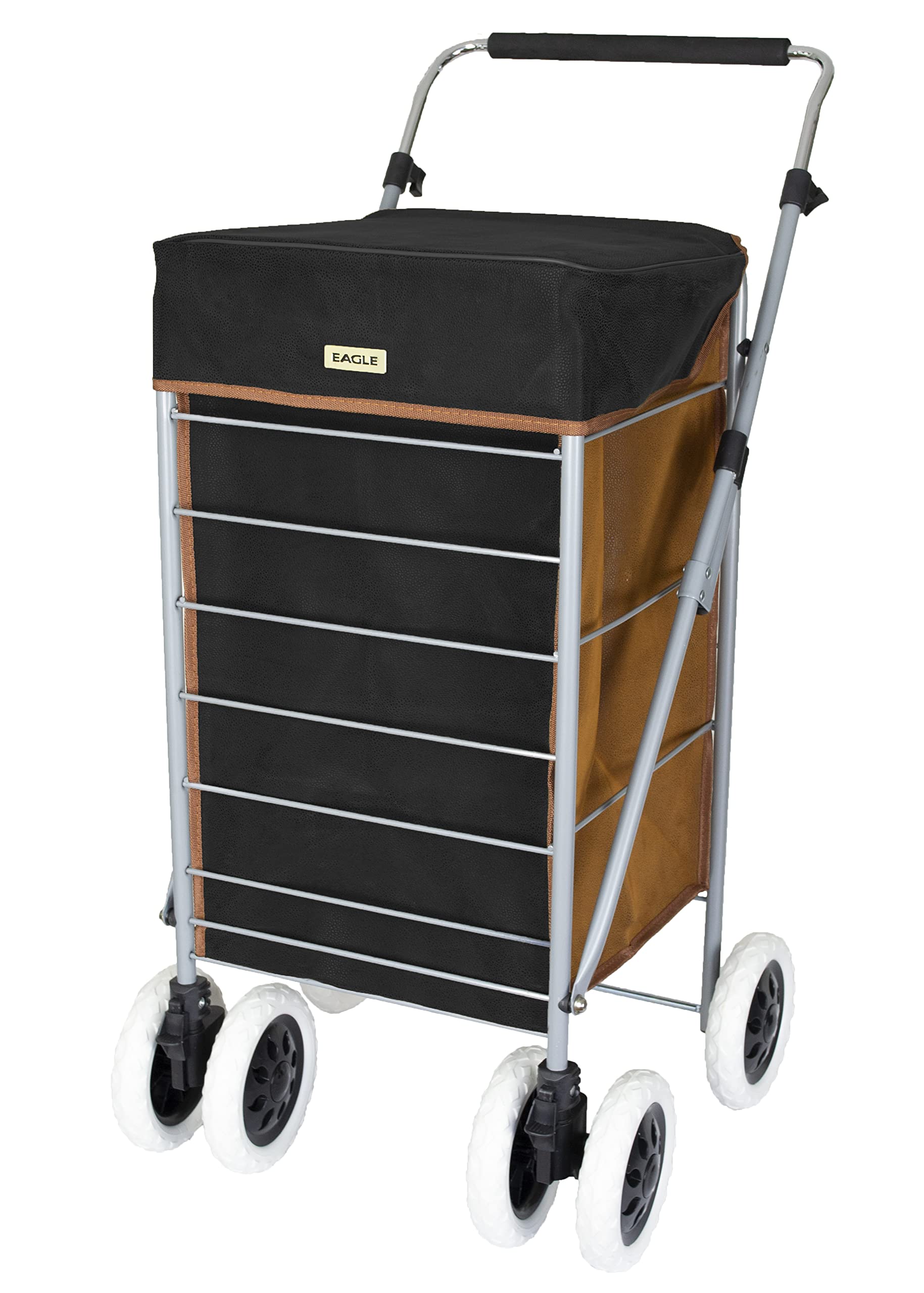 6 Wheels Lightweight Shopping Trolley Strong Large Basket Grocery Push Cart (Black)