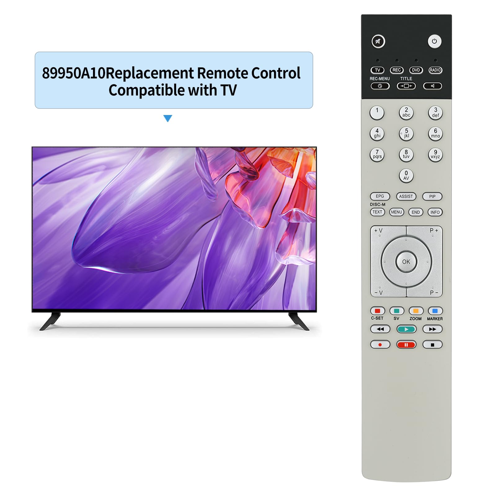 Nouvelle télécommande de rechange compatible avec Loewe TV DVD Radio 89950A10 89900A23 89950A23 89900A00 Assist 1 52435W85 | 67503 Assist 2 Art 40 | Art 48 | Art 50 | Art 55 | Art 600 Couleur