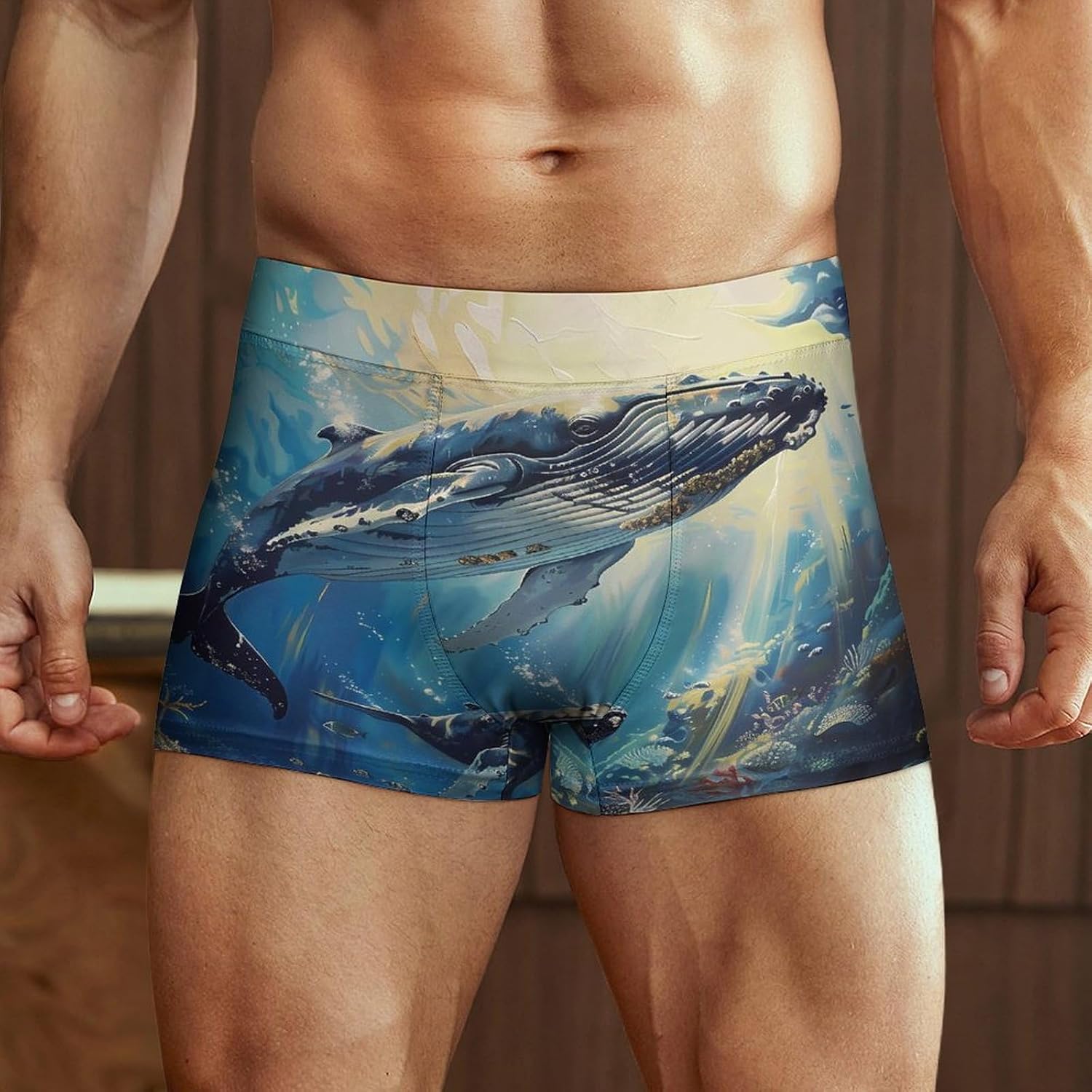 Humpback Whale in The Ocean Men's Underwear Boxers Briefs for Men Stretch Shorts