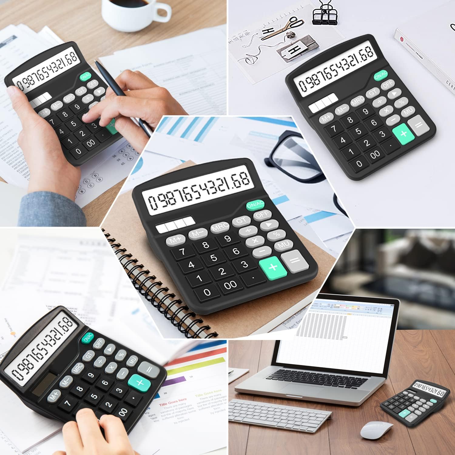 Calculators, Splaks Standard Functional Desktop Calculators Sola and AA Battery Dual Power Electronic Calculator with 12-Digit Large Display (Basic Black)