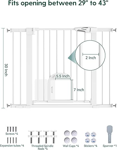 Miniatura 8 de Babelio Puerta para bebé con puerta ajustable para gatos, cierre automático de 29-43 pulgadas, puerta duradera para mascotas para escaleras, puertas
