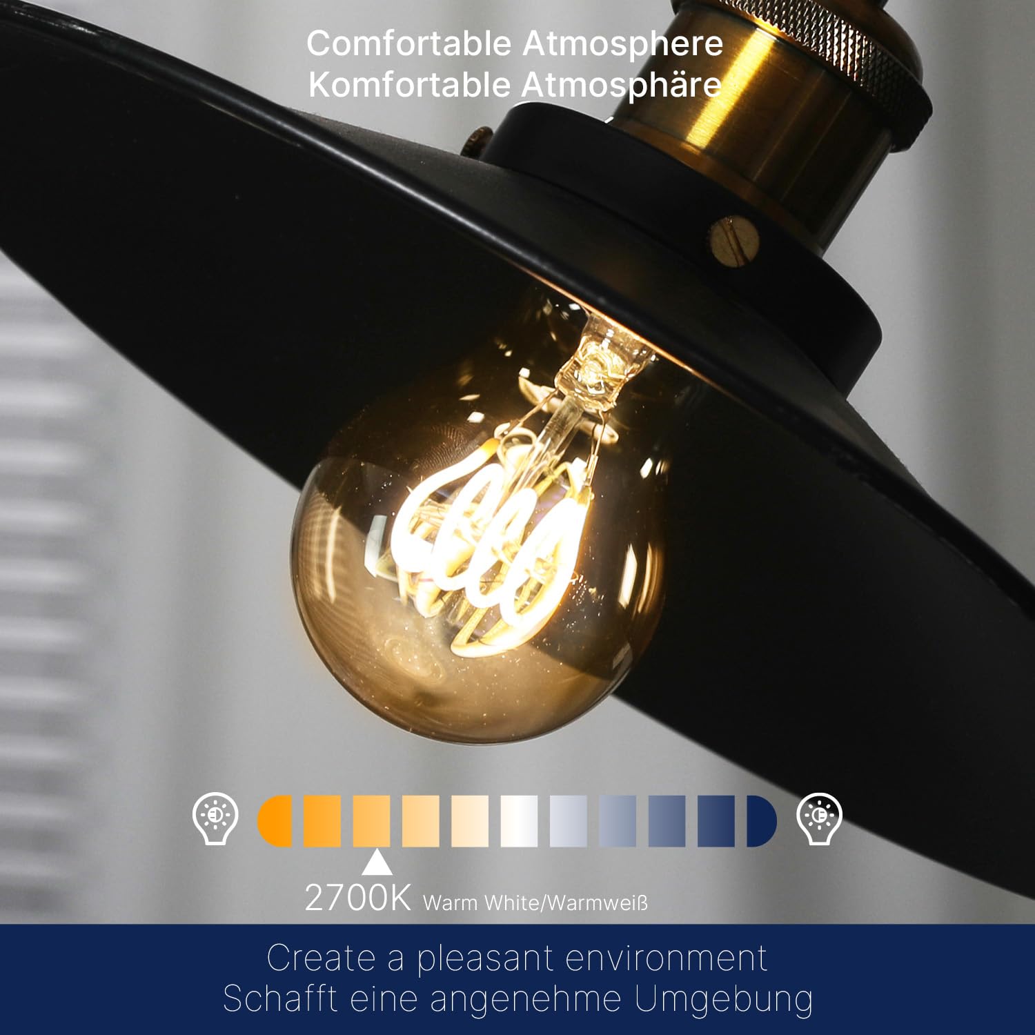 FLSNT Żarówka Edison z możliwością ściemniania A60 Edison E27 w stylu vintage, spirala LED, 4 W, zamiennik żarówki 25 W, 2700 K, ciepła biel, szkło bursztynowe, 4 sztuki
