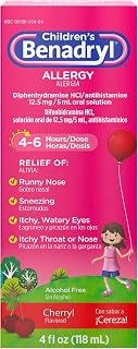 Children's Allergy Relief Liquid Medicine with Diphenhydramine HCl, Kids' Allergy Syrup for Allergy Symptoms Like Runny Nose, Itchy Eyes & More, Cherry Flavor, 4 fl. oz
