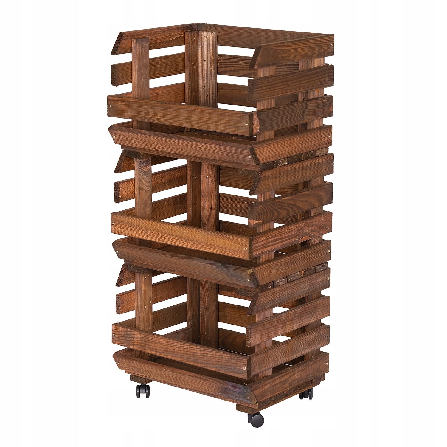 Cassetta Porta Verdura In Legno 37x79x30 cm Con Ruote Scaffale Porta Patate Frutta E Verdura A 3 Livelli Con Ceste Impilabili Contenitore Cucina In Marrone