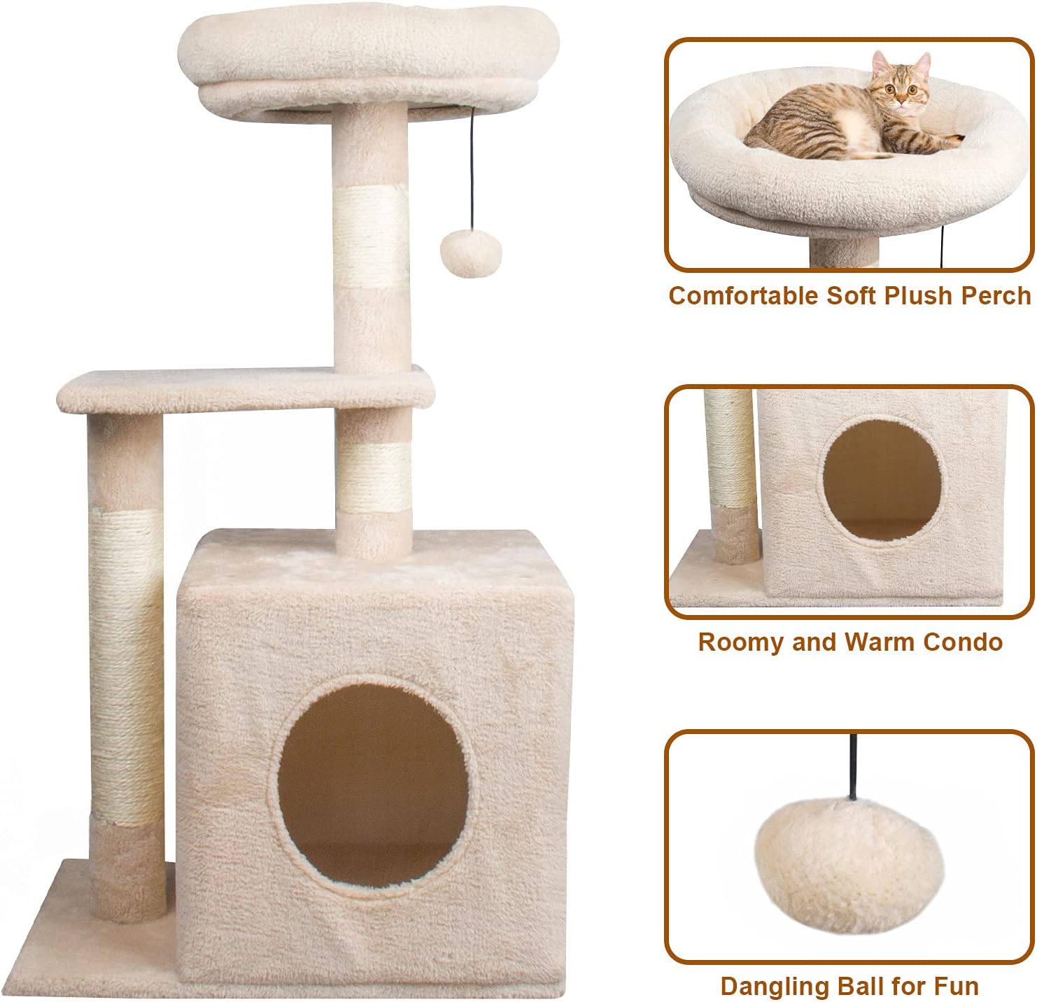 YMINA Cat Tree Cat Tower Cat Condo for Indoor Cats Outdoor Cat House with Scratching Post Cat Furniture Activity Tree for Small Medium Large Adult Cat(Beige)