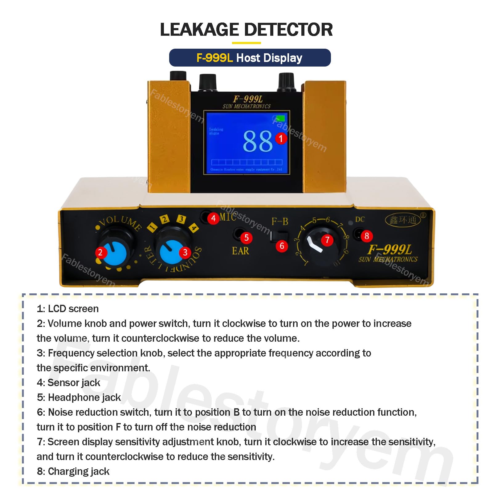 Kit de détecteur de fuite d'eau – Capteur de fuite souterrain, géophone pour piscine et maison, 4 modes de fréquence, moniteur de fuite de tuyau d'eau