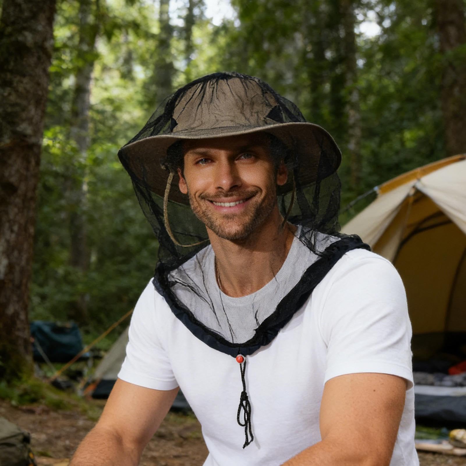 Fly Face Net – Coulisse traspirante fori sottili sopra il cappello – protezione per pesca, campeggio, escursionismo, giardinaggio, attività all'aperto protezione