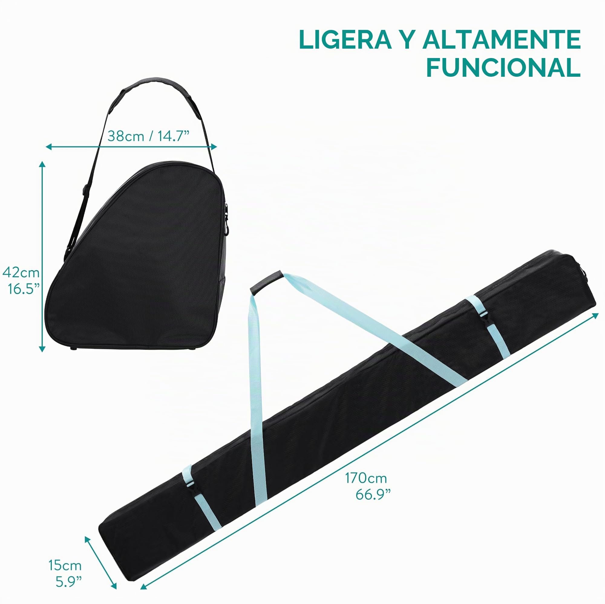 Navaris Bolsa Botas Esqui y Funda esquis - Set de 1x Bolsa para Botas de Esqui y 1x Bolsa esquis 170 cm - Funda con Bolsillo con Cremallera y Correa para el Hombro