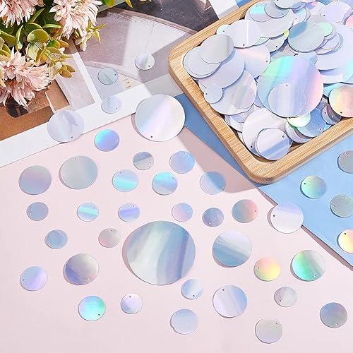Miniatura 3 de PH PandaHall Lentejuelas sueltas de 6.35 oz, 6 estilos planos, redondos, grandes, lentejuelas iridiscentes, de plástico de PVC, para adornos,