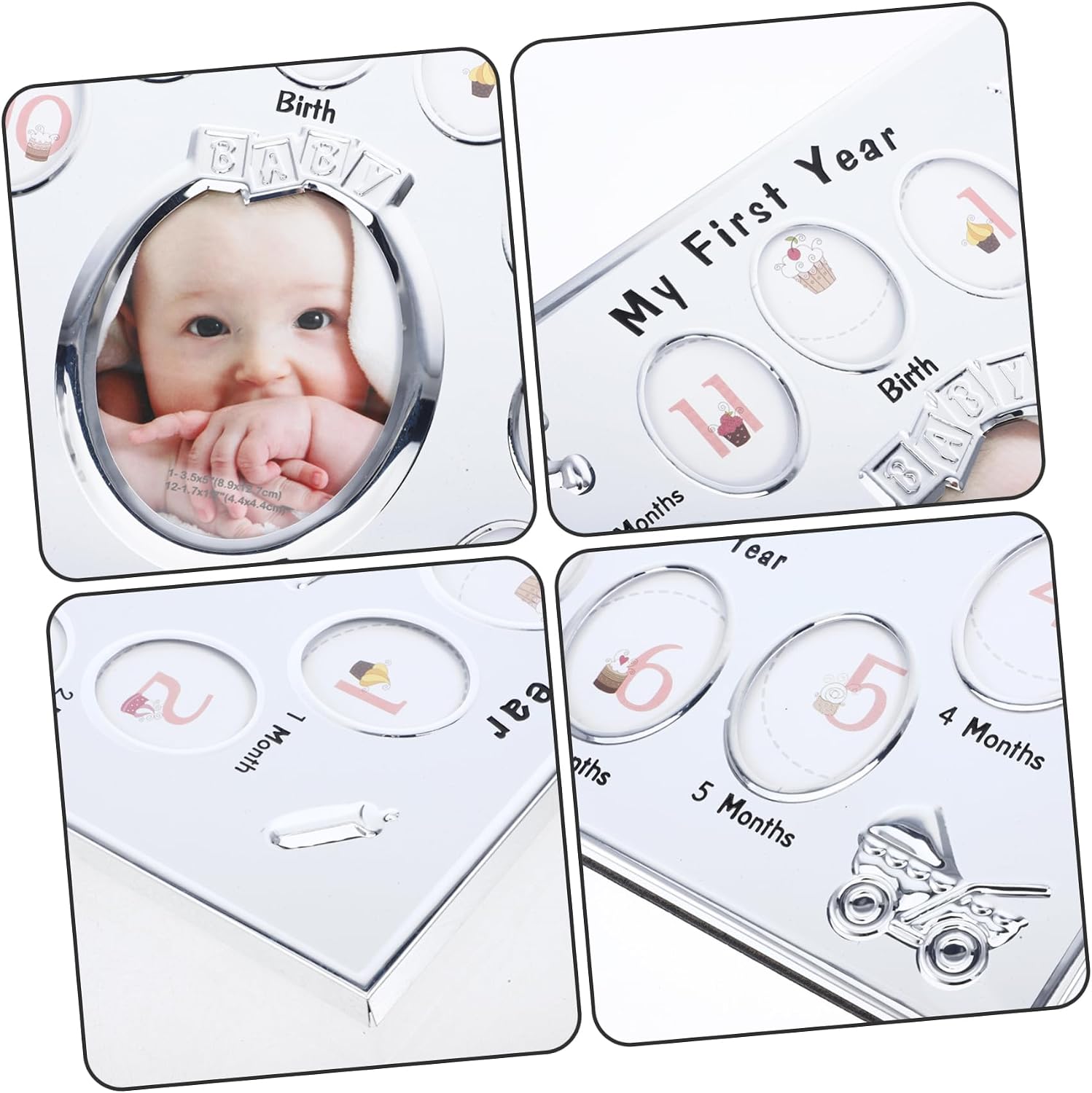 1Pc Month Picture Frame Growth Record Display Rack for Boy Girl Unique Cartoon Design Safe Material present for Parents White