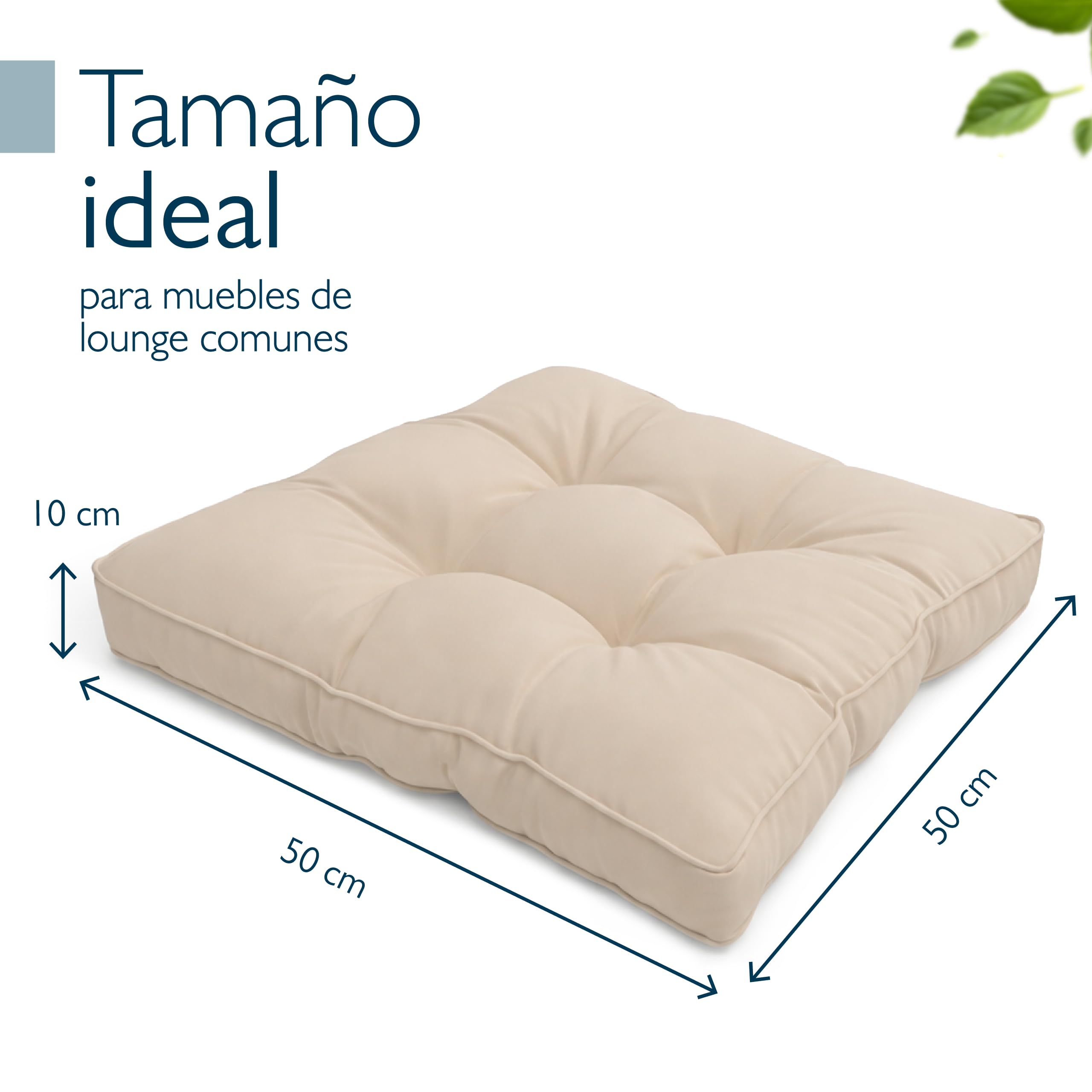 Beautissu Cojín para Muebles de jardín o Mimbre - Acolchado Lounge de sillas de Exterior Resistente al Agua - 50x50x10 cm - Natural