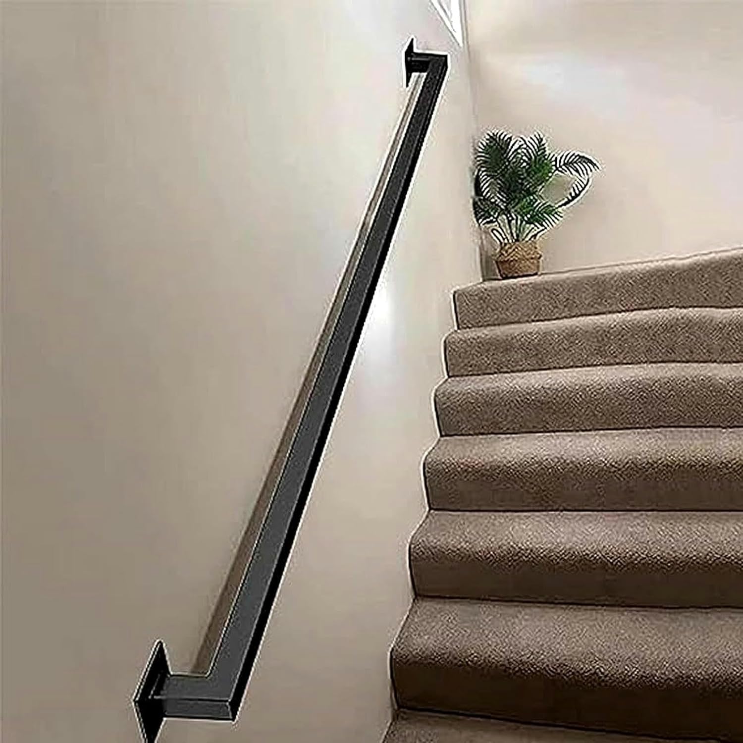 Handrail Modern Stair Handrail Grab Bar Kit, Black Galvanized Industrial Iron Hand Rail for Indoor Stairs Wall Mount Support, Wall Staircase Handrail, Safety Handle, Steps Banister(Size:140cm/4.6ft)