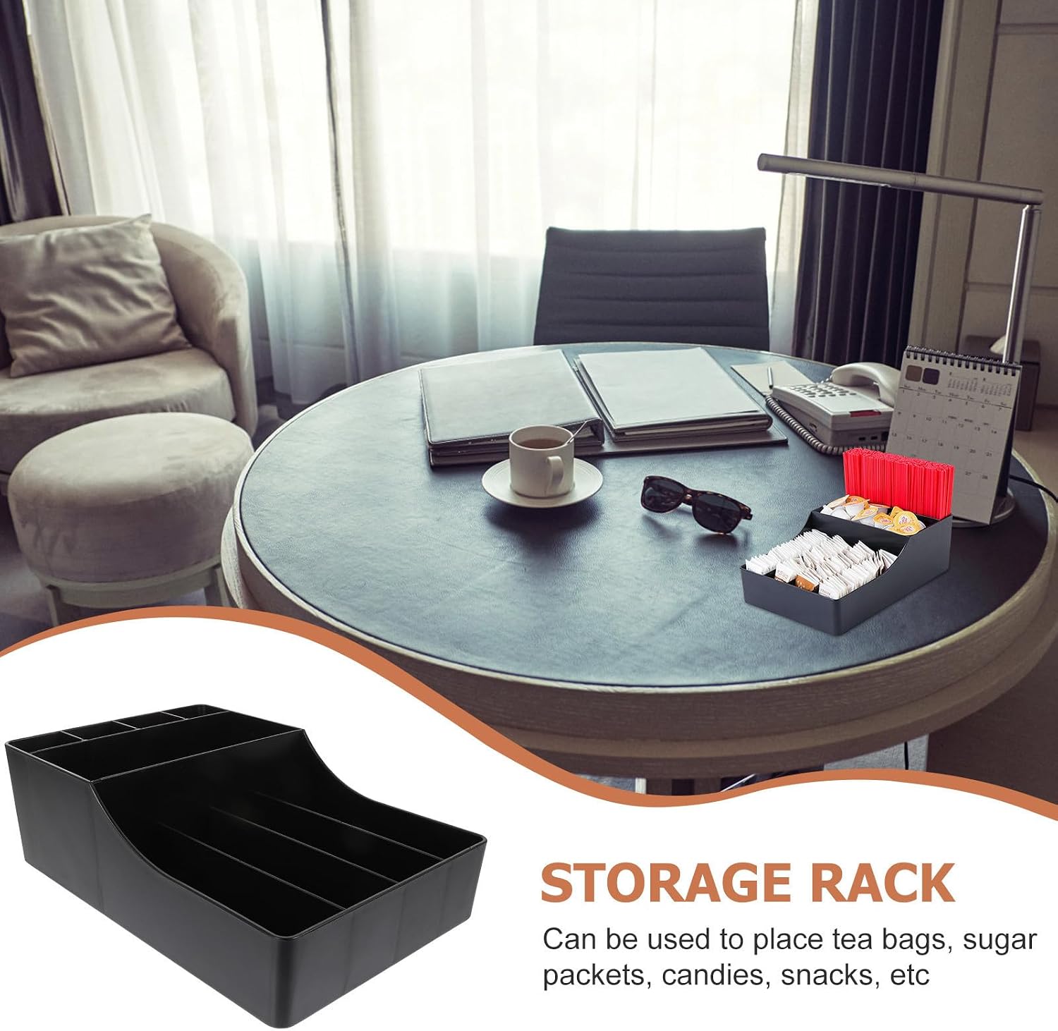 VICASKY Plastic Condiment Storage Box for Coffee Station and Tea Bag Organizer with Desktop Decoration, Black Multi-function Case Suitable for Homes and Living Rooms
