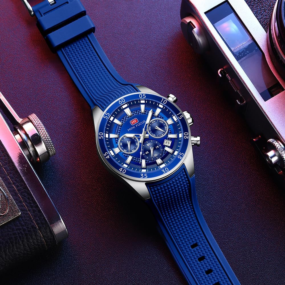 MINI Focus Men Watches Unique Casual Wristwatch (Chronograph/Waterproof/Luminous/Calendar/24 Hours) Silicon Band Fashion Watches for Men