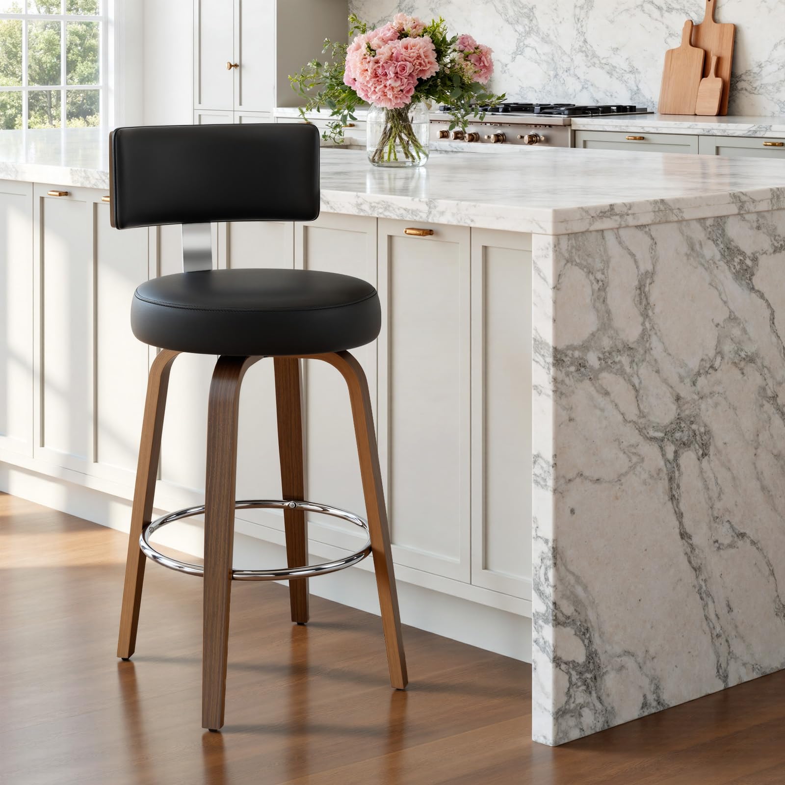 WOOW DEPOT Swivel Single Counter Height Bar Stool, 65cm Seat Height, Black