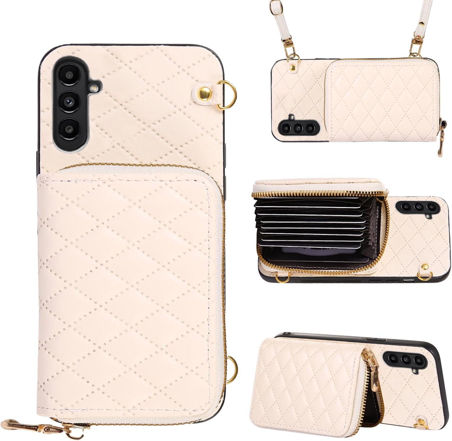 Compatible with Samsung Galaxy S25 Plus S25+ 5G Zipper Wallet Case with Shoulder Strap Flip Purse Card Holder Stand Phone Cover for S25Plus 25S + S 25 25+ S25Plus 25S 25+ White