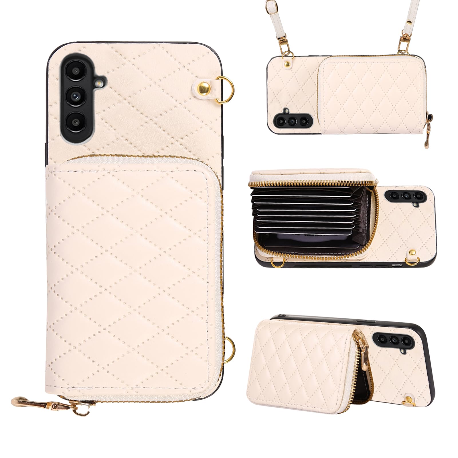 Furiet Compatible with Samsung Galaxy S25 5G Zipper Wallet Case with Crossbody Shoulder Strap Flip Purse Card Slots, Luxury PU Leather Card Holder