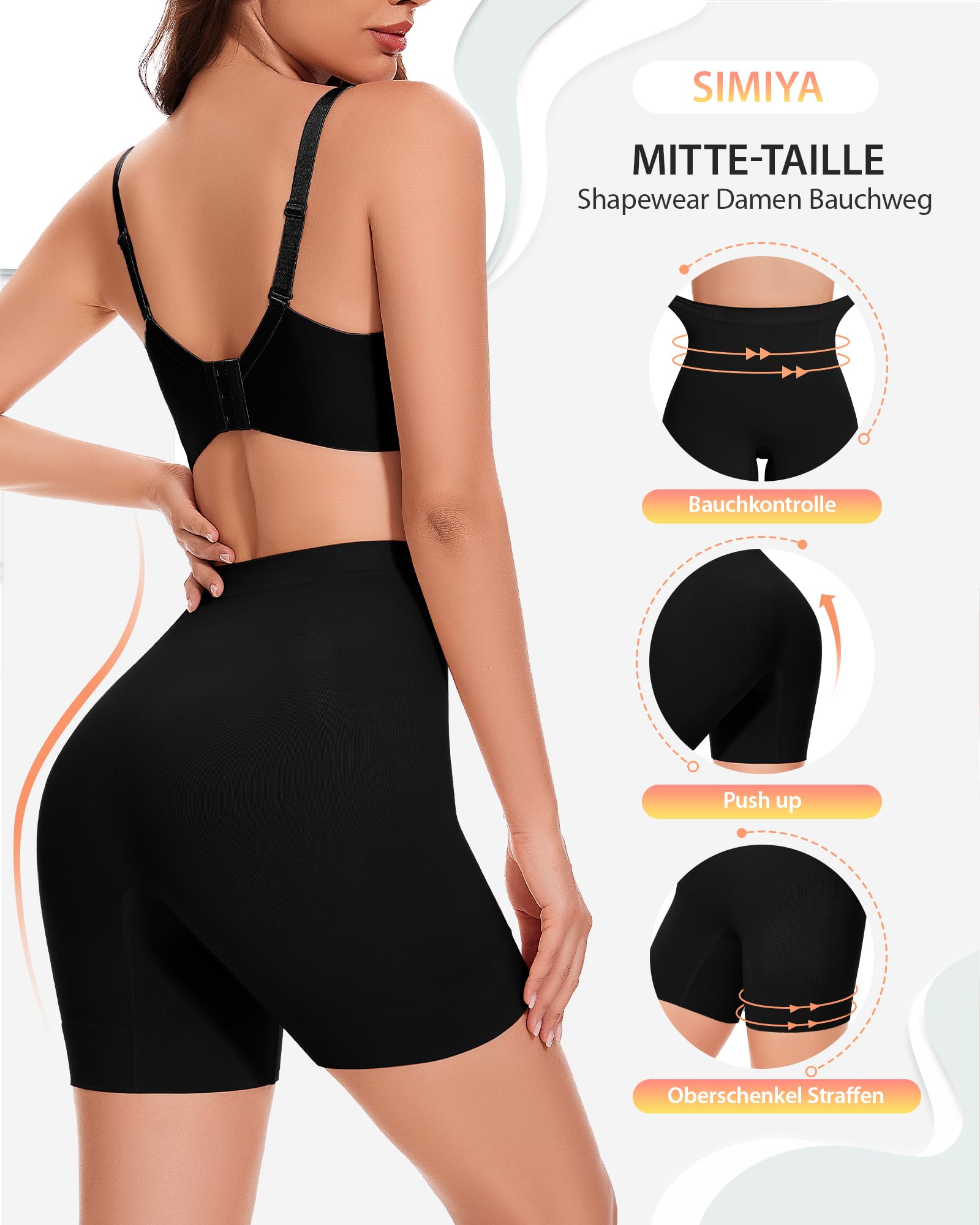SIMIYA Shapewear - Mutande da donna a vita alta, per controllo della pancia, senza cuciture, con gamba, per donne