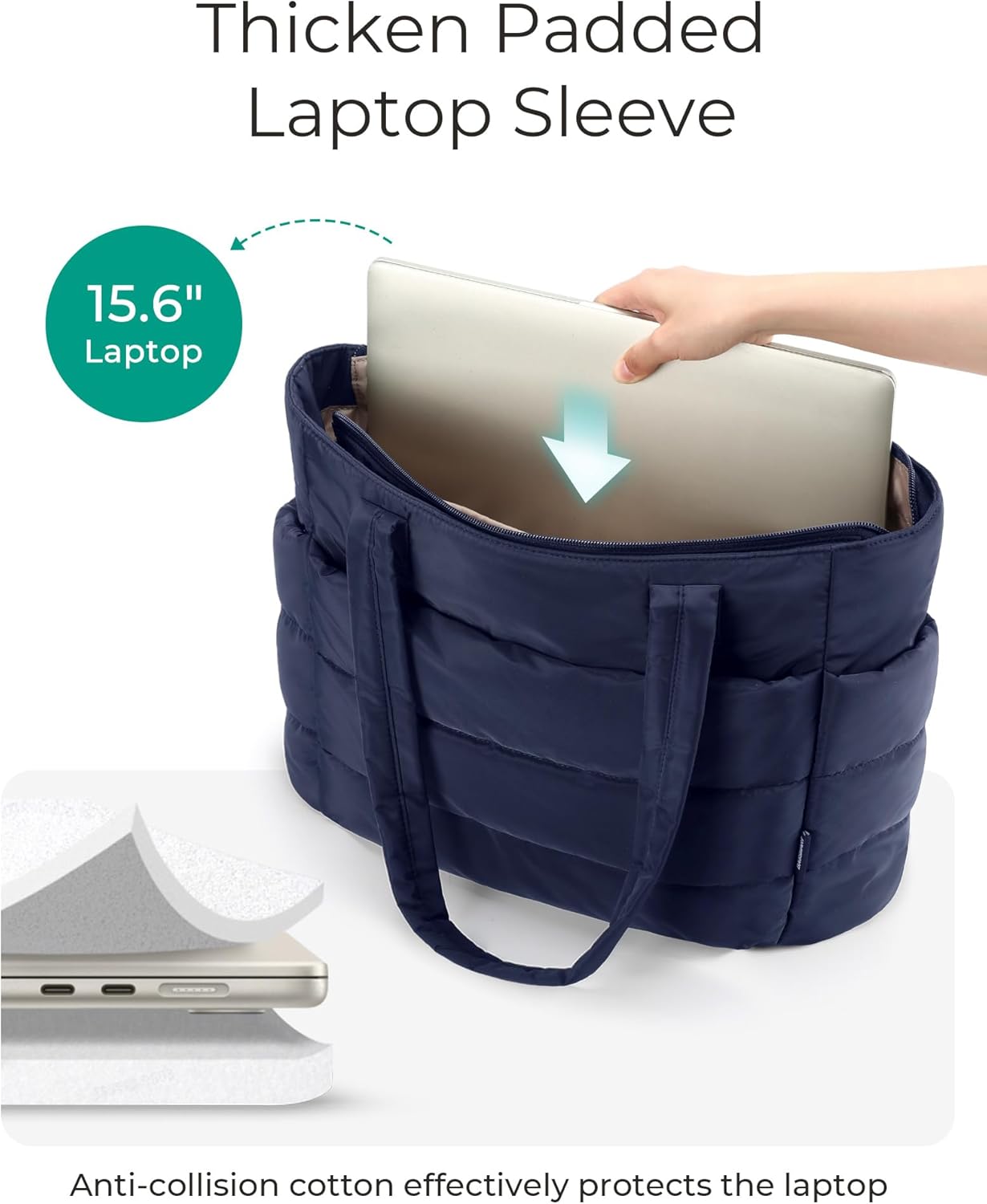 BAGSMART Tote Bag for Women, Lightweight Puffy Tote Bag with Compartments Shoulder Bag Handbag for Travel, Work, Gym | Lightweight, Puffy, Quilted, for Travel, Work - Image 4