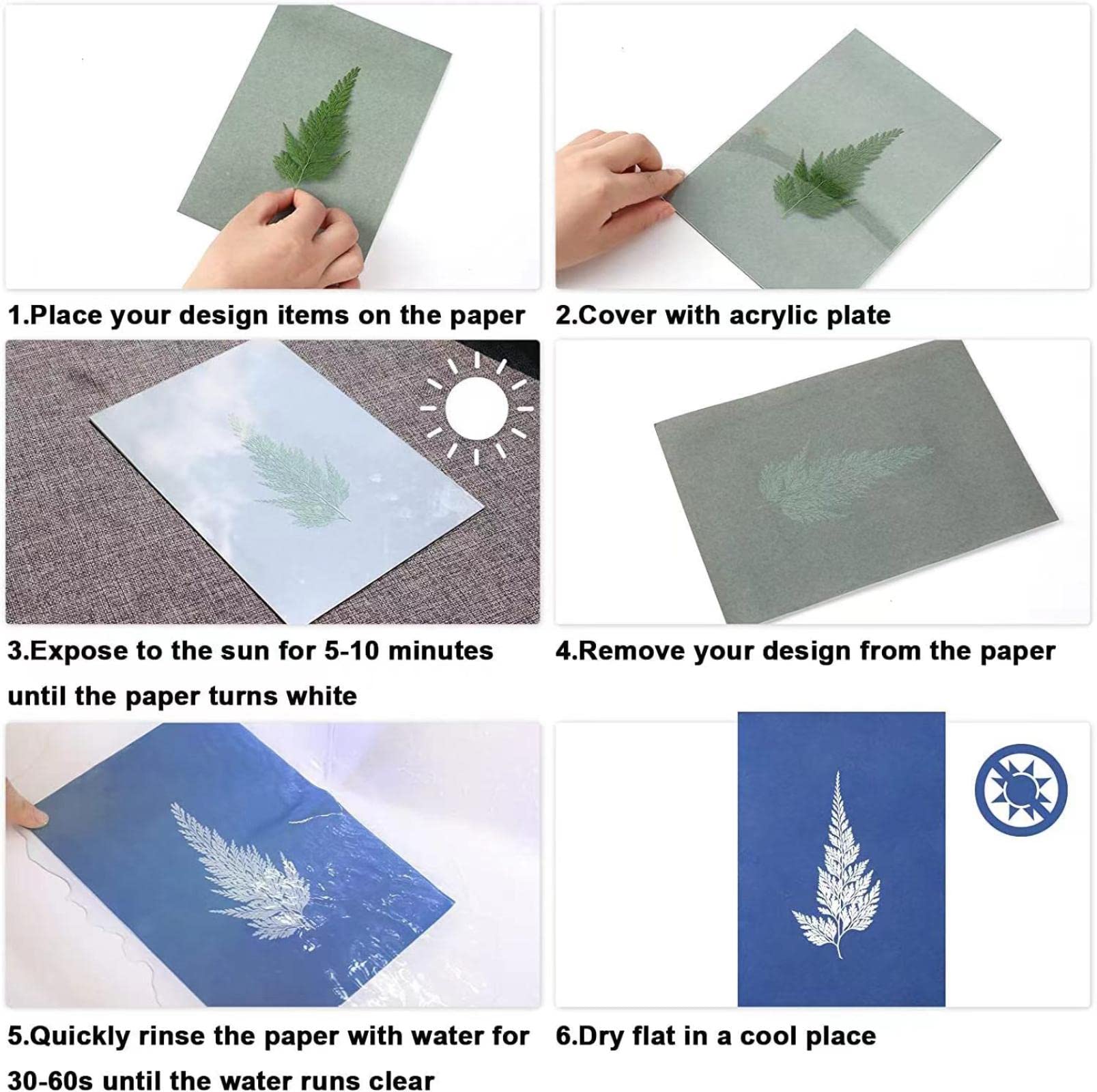 Amazon.co.jp: 32pcs ペーパーアート 青写真感光紙 日光写真 青焼き 
