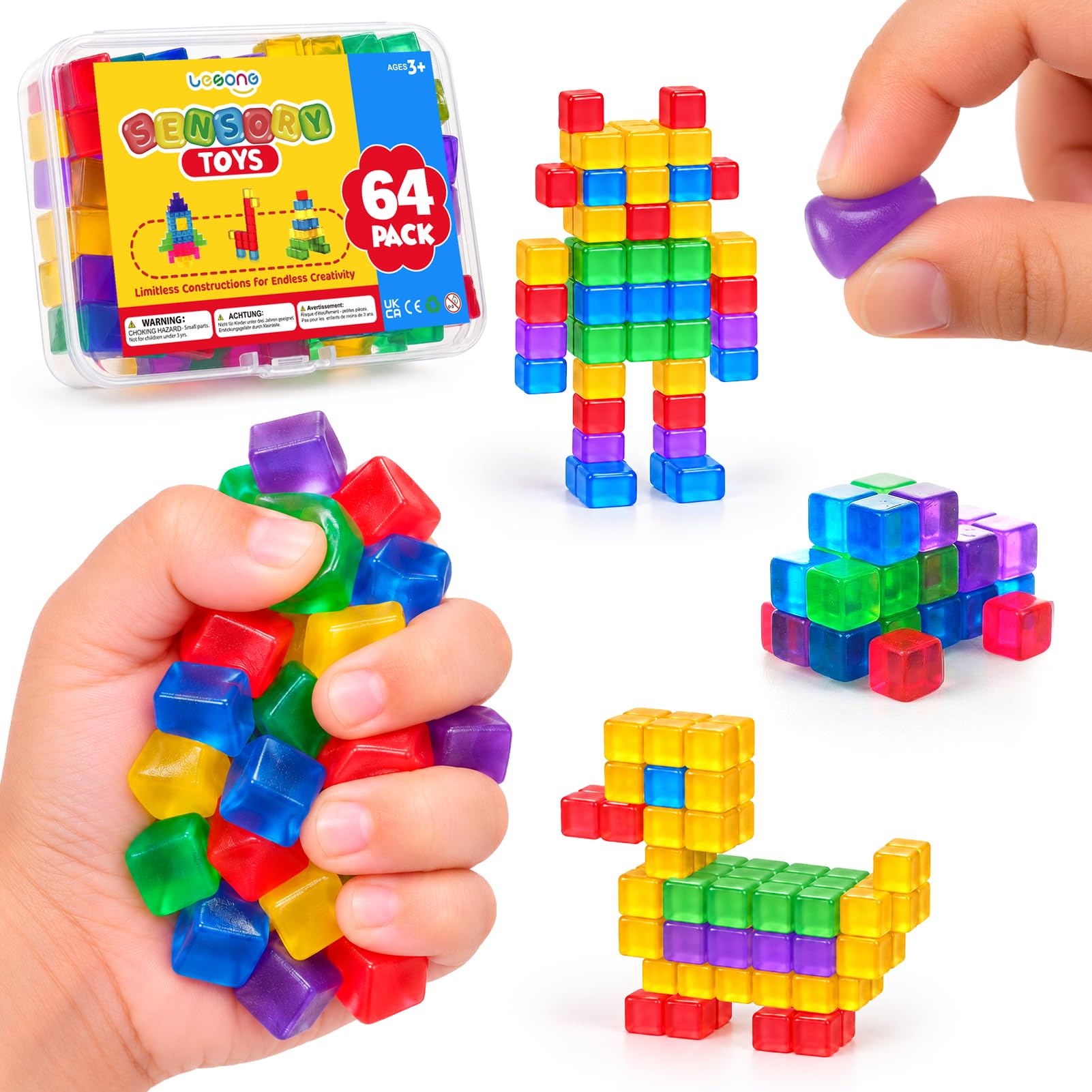 64PCS Mini Soft Cubes, Sensory Fidget Toys for Kids 3+, Stress Toys