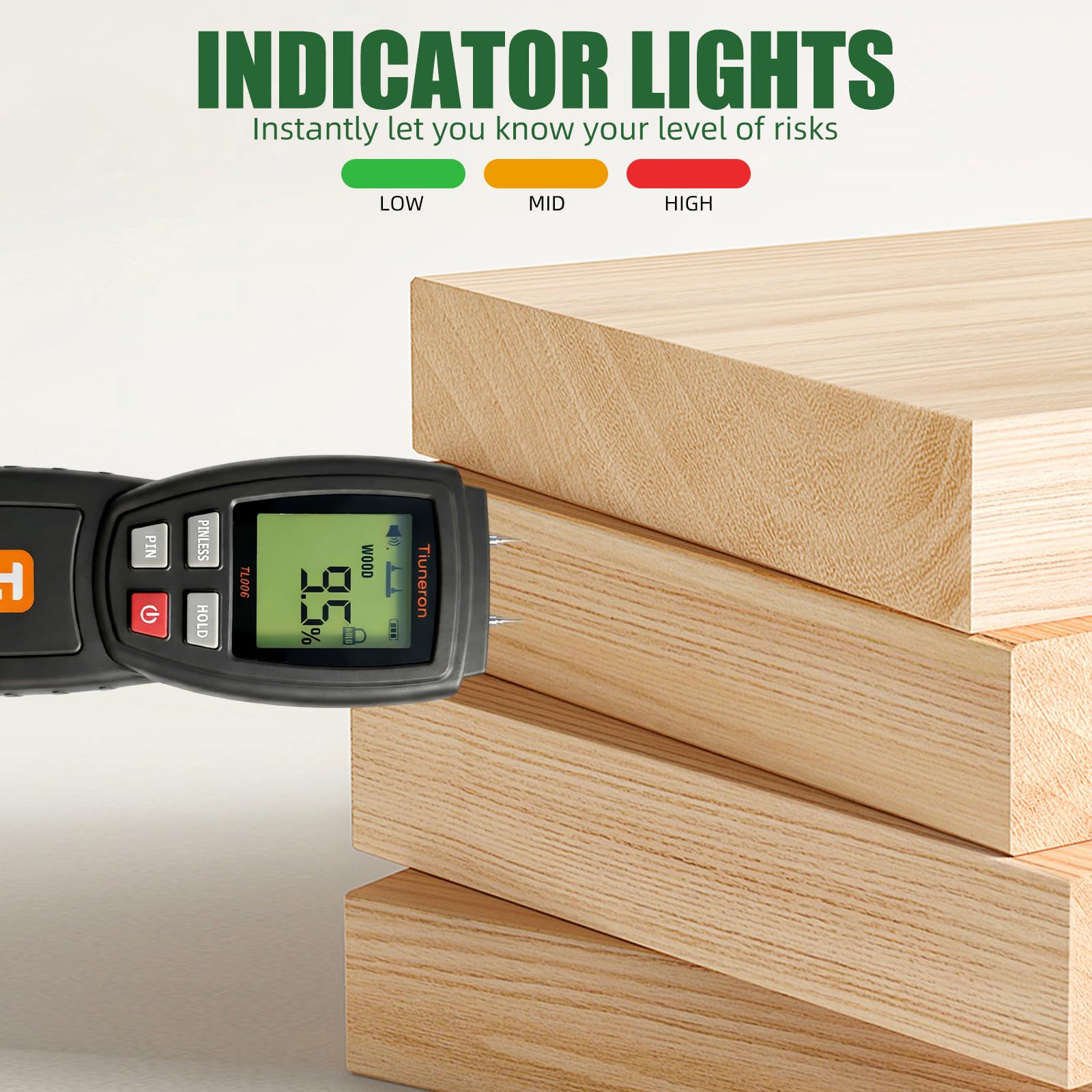 Dual Mode Moisture Meter for Wood and Building Materials, Pin & Pinless 2-in-1 Moisture Detector with Backlight & Buzzer, Digital Water Leak Tester for Hardwood, Softwood, Drywall & Masonry — Amazon image 3