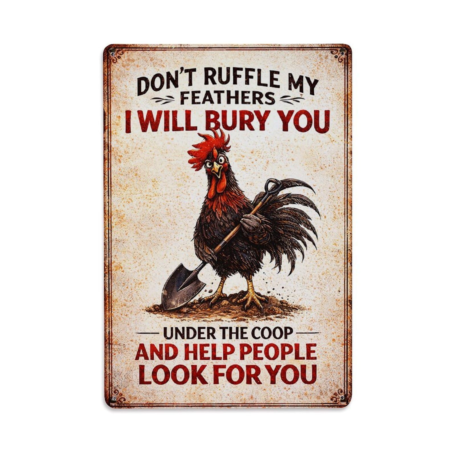 Nestemfo Vintage Rooster Holding Shovel Sign Tin Sign Metal Sign, Living Room,Bar, Home, Bedroom Wall Decor,Retro Metal Poster 8X12 Inches
