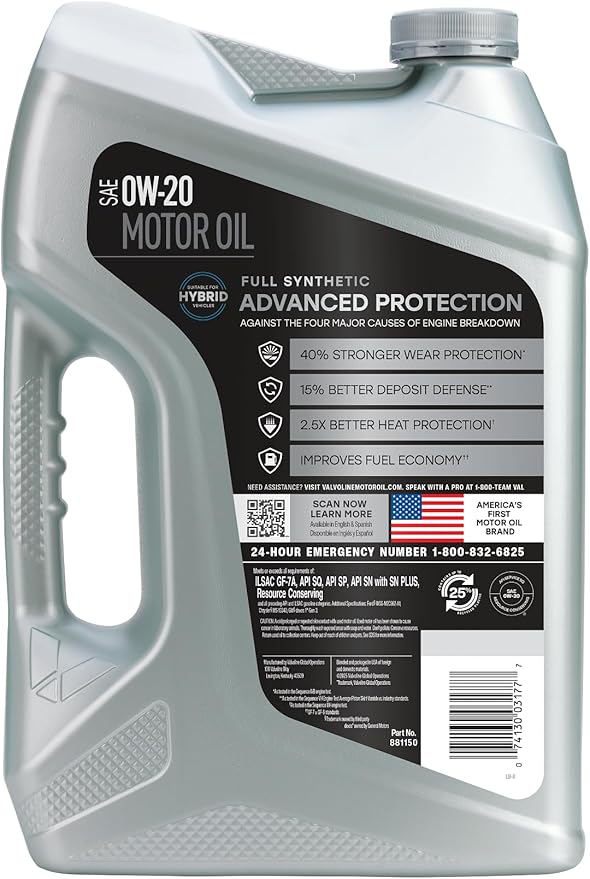 Valvoline Advanced Full Synthetic Aceite Motor SAE 0W-20 5 QT miniatura 2