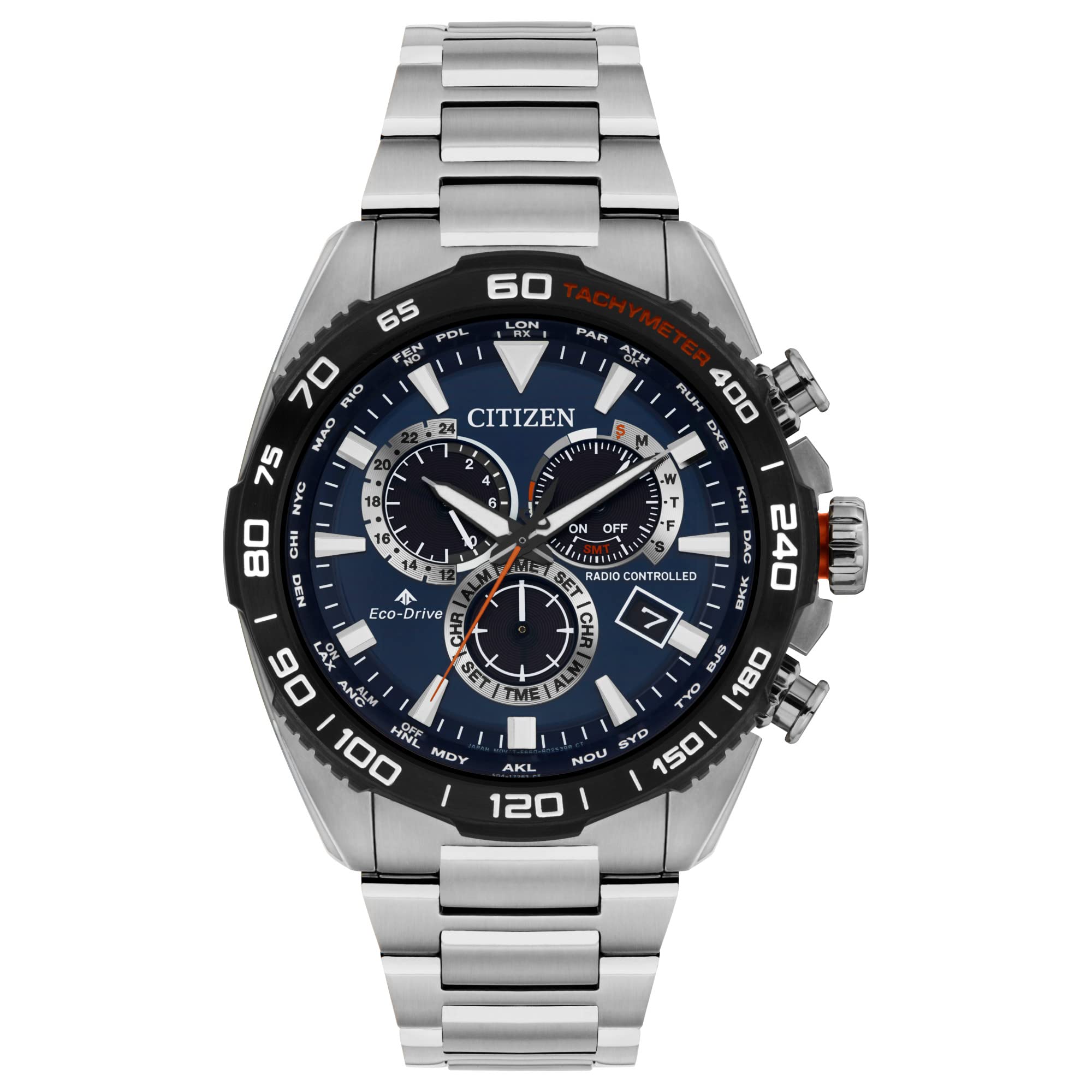 Citizen - Reloj analógico de Cuarzo con Correa de Acero Inoxidable CB5034-58L, Plata y Azul, Moderno, Plata y Azul, Moderno