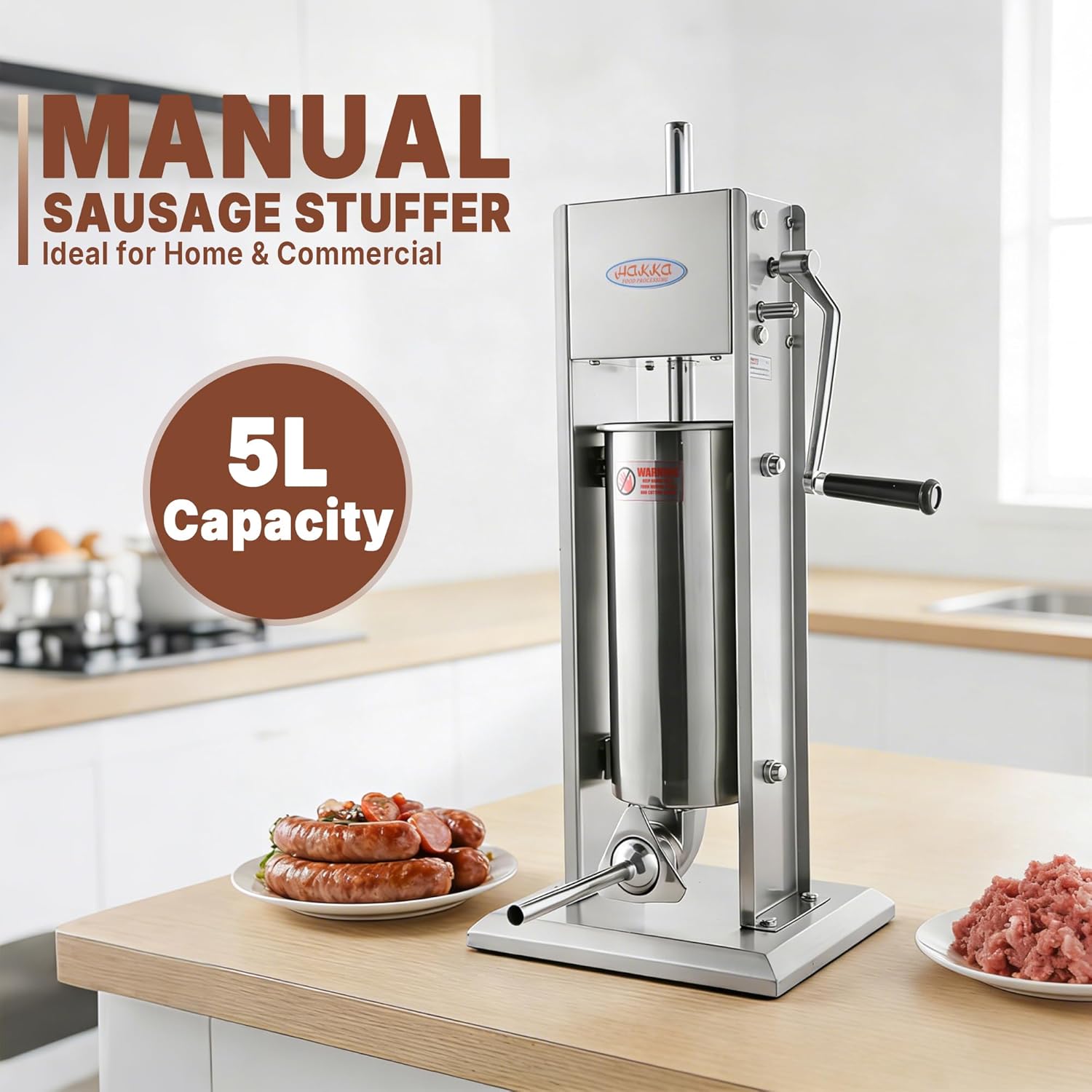 Hakka 11 Lb/5 L Sausage Stuffer 2 Speed Stainless Steel Vertical Sausage Maker