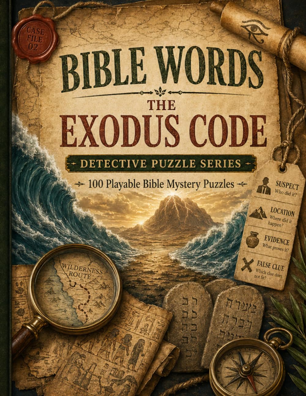 Bible Words: Exodus Code: 100 Playable Bible Mystery Puzzles with Exodus Word Searches, Logic Grids, Hidden Clues, and Detective Deduction Challenges