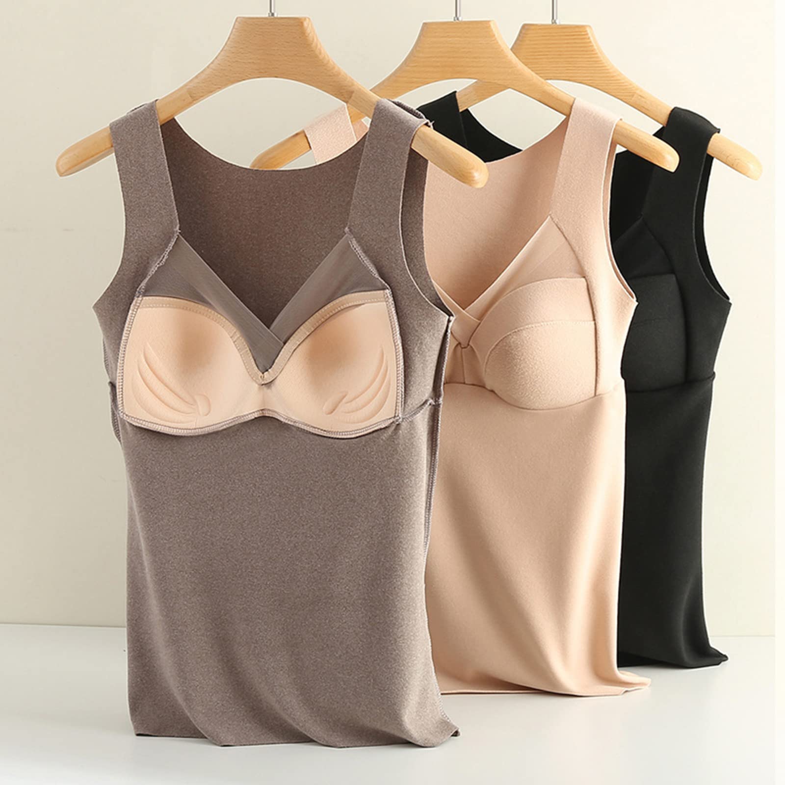 Damska bielizna termiczna Vest Top, bez rękawów, dekolt w szpic, elastyczna gruba aksamitna podszewka podkoszulek, ciepła zimowa warstwa podstawowa Camisole Sleepwear, z t-shirtem z wkładką na piers