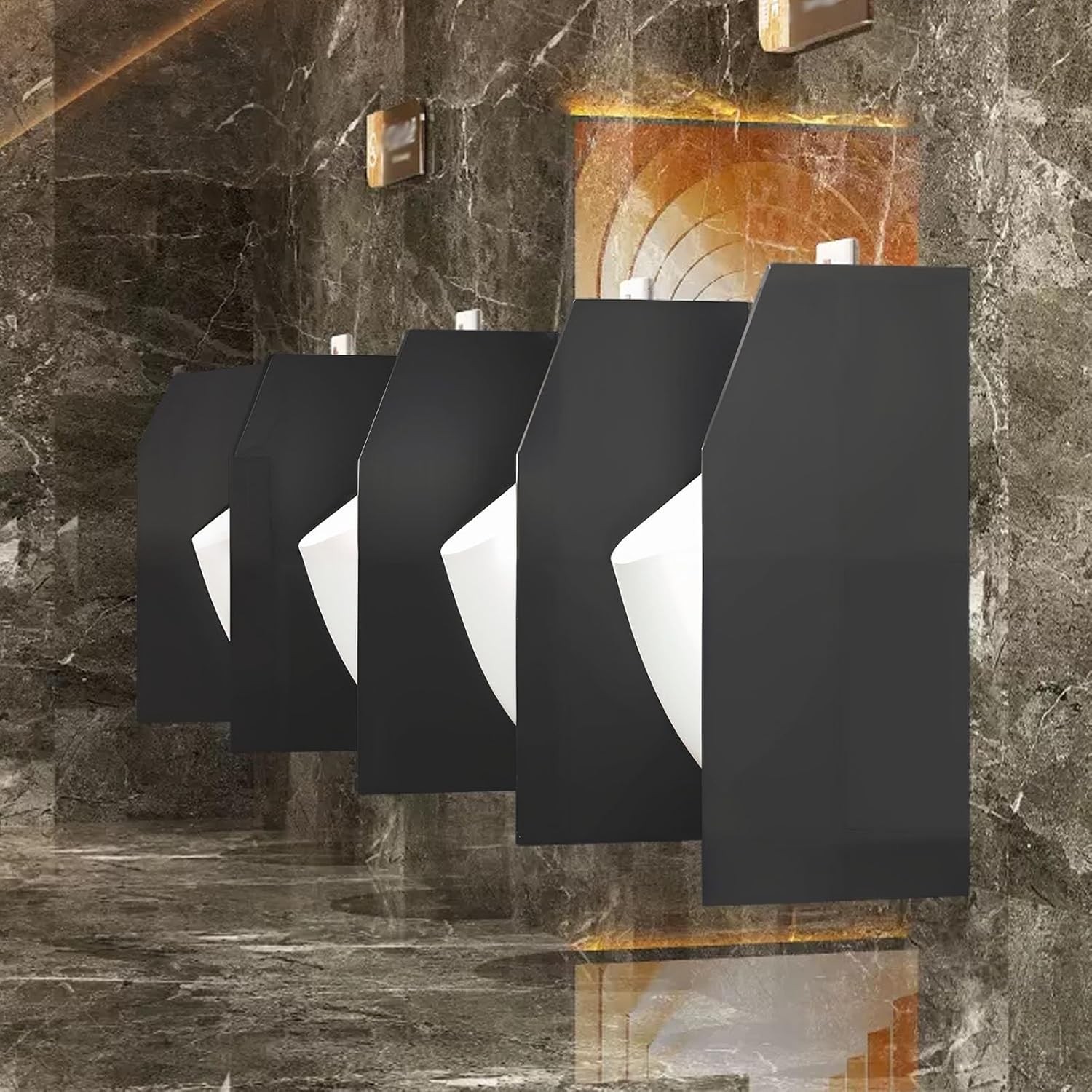 Urinal Screen Toilet Partition, Black Urinal Partition Wall Divider, Wall Mounted Men's Urinal with Accessories, Waterproof Urinal Baffle for Hotel/Schools/Shopping Malls/Public Places 35.4x15.7in
