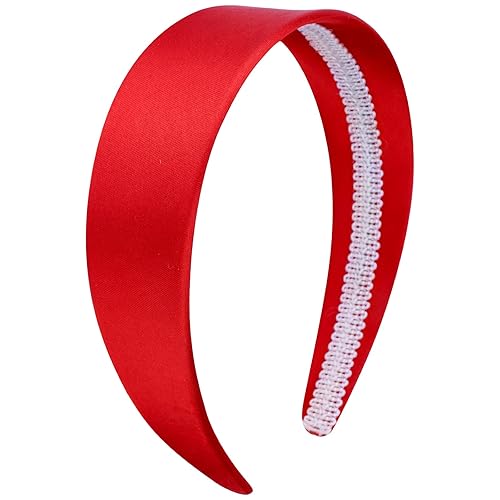 Wecoe Diadema roja de satén de seda de 2 pulgadas de ancho, para mujer, antideslizante, a la moda, lisa, banda para el cabello sólido, accesorios