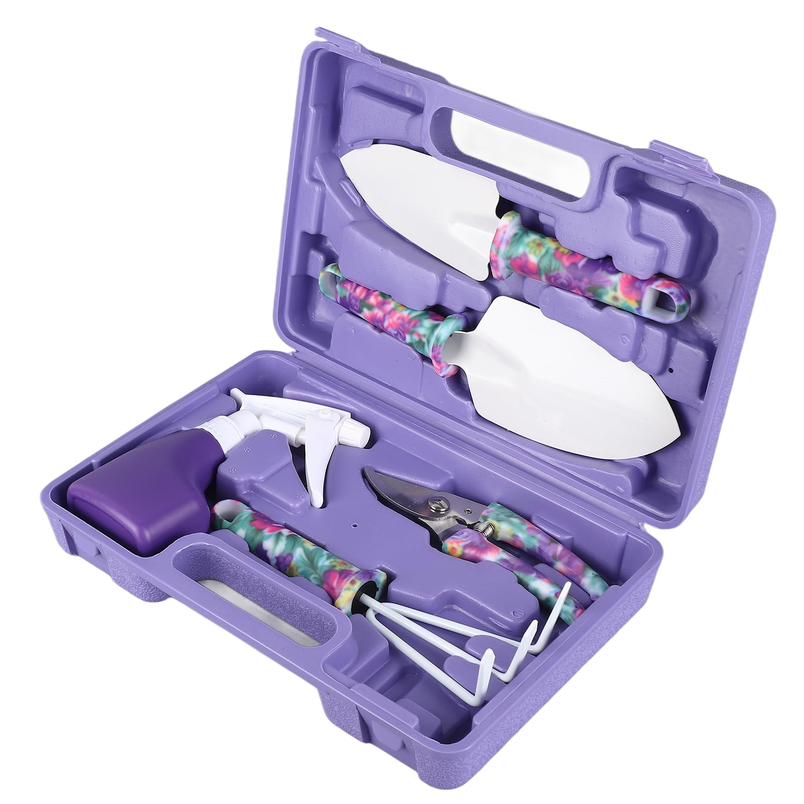 Ensemble D'outils De Jardin 5 Pièces avec étui De Transport, Kit De Jardinage Comprenant Un Cultivateur, des Pelles à Râteau, des Ciseaux à Branches Et Une Bombe Aérosol