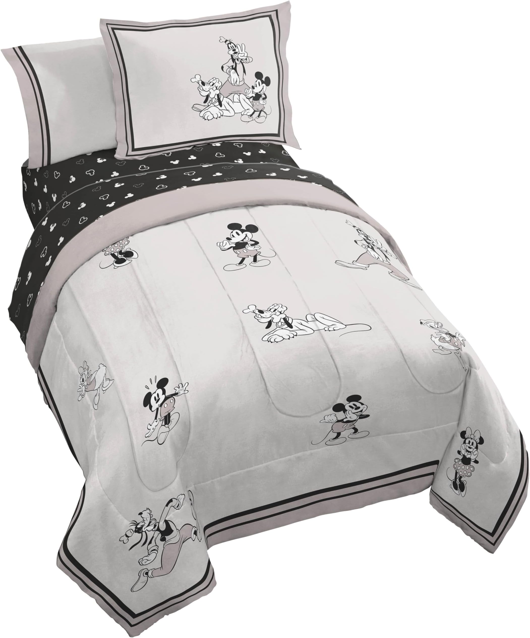 Jay Franco Kids Comforter Set Includes Sheets and Pillow Covers - Soft and Cozy Bed Set for Stylish Room Decor, Official Licensed Bedding, Beige - Mickey and Friends, 5 Piece Twin