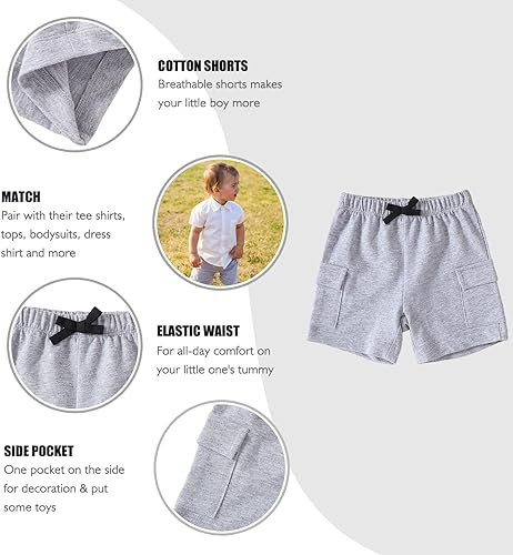 Miniatura 5 de SOBOWO Pantalones cortos deportivos de verano para bebés niños y niñas, paquete de 3 unidades, pantalones deportivos de algodón sólido, pantalones
