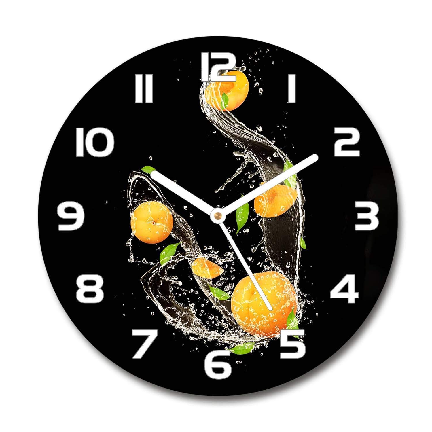 Horloge en Verre 60x60cm Tulup Silencieuse sur Pied avec Aiguilles Blanches Motif Abricots Et Eau