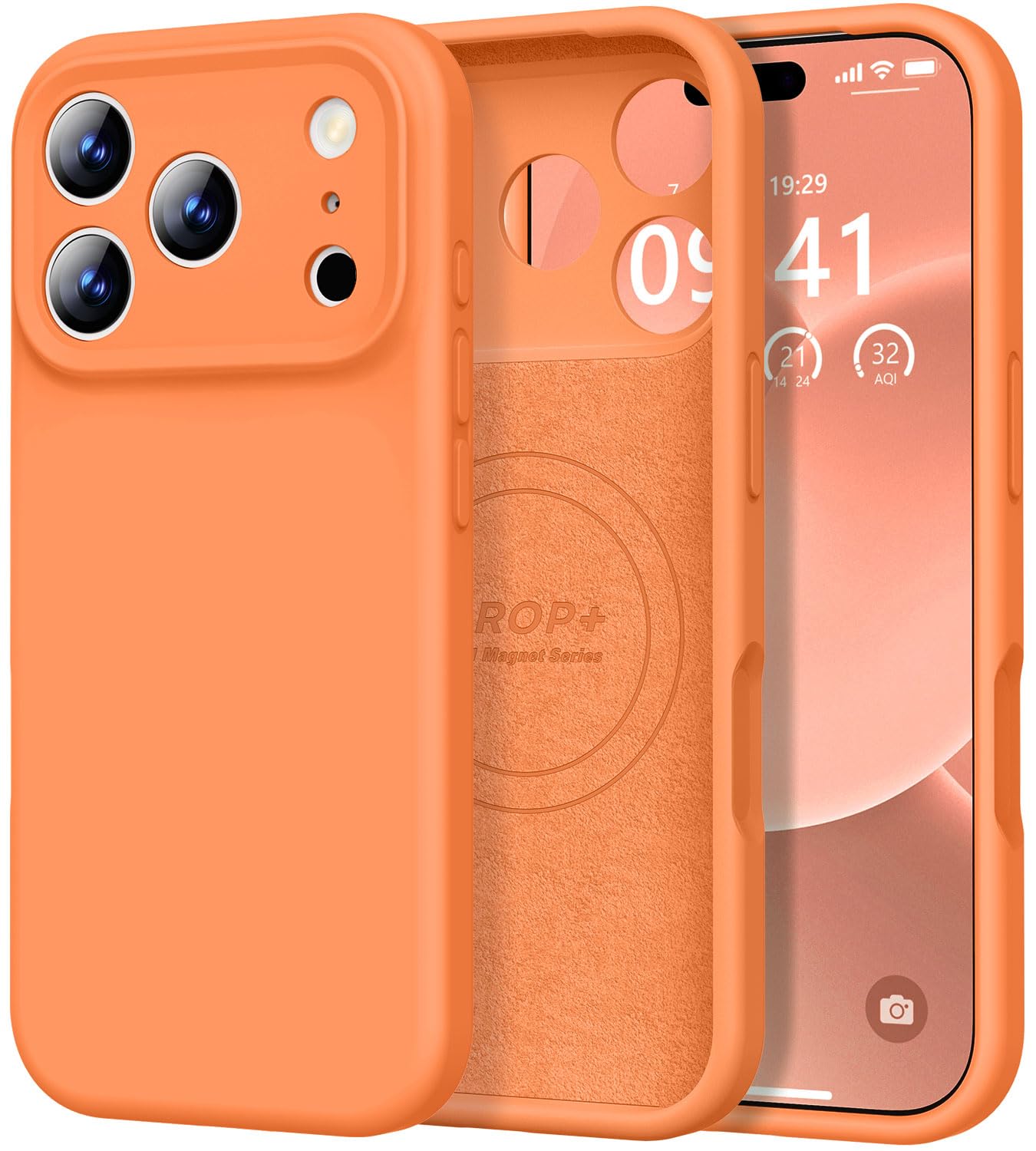 Vooii Magnetic for iPhone 17 Pro Case 6.3" Premium Silicone, Bright Orange