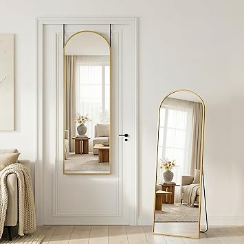 Antok Full Length Over-the-Door Hanging Mirror - Freestanding Wall Mount Leaning Body Mirror for Bedroom Living Room Entryway, 48 L x 14 W, Gold