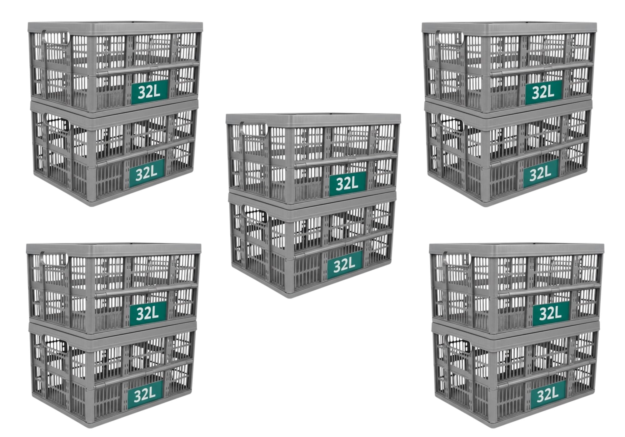 Optimal Products Strong Folding Collapsible Plastic Storage Crates Boxes Stackable Basket 32L (PACK OF 10)