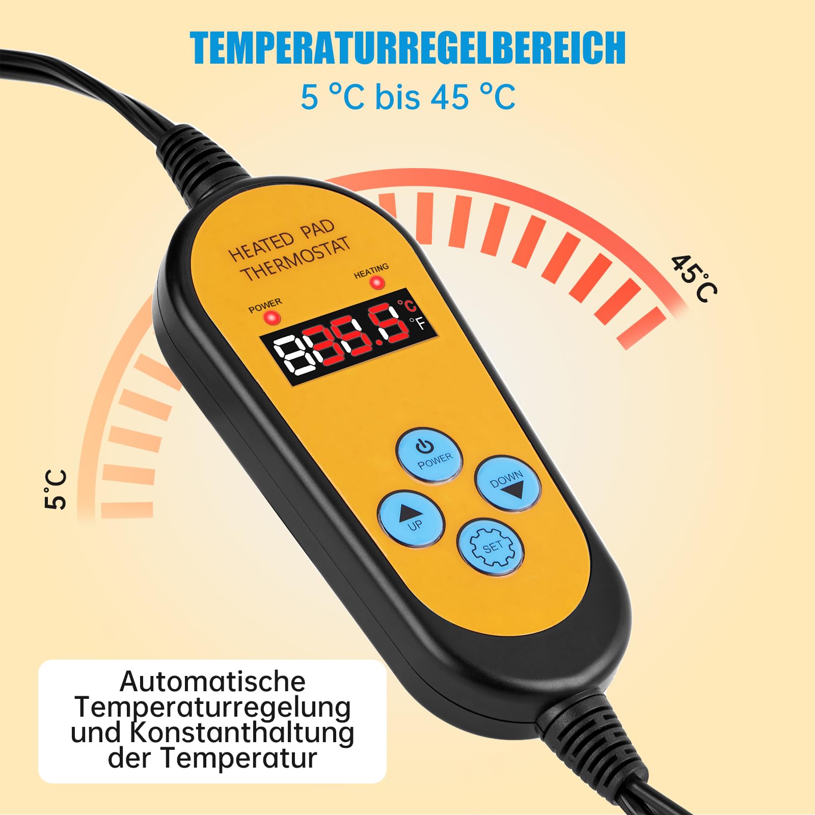 WADEO Heizmatte für Pflanzen 60 x 42 cm, Sämlinge Heizmatte Wärmematte mit Thermostat 5°C bis 45°C, Anzuchtmatte Gewächshaus Wärmematte für Setzlingskeimung, Sämling Germination, Terrarium