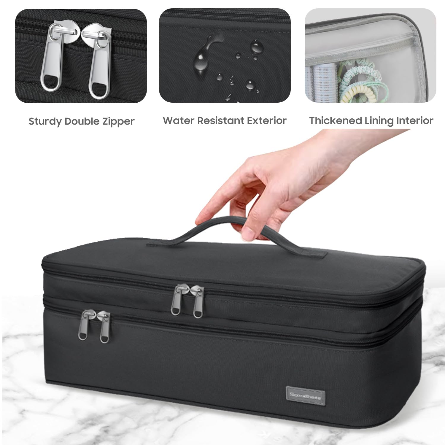 Estuche de transporte de viaje de doble capa portátil para mujer, compatible con secador de pelo Revlon de un solo paso y cepillo de aire caliente y accesorios Scandihome Series (solo bolsa),