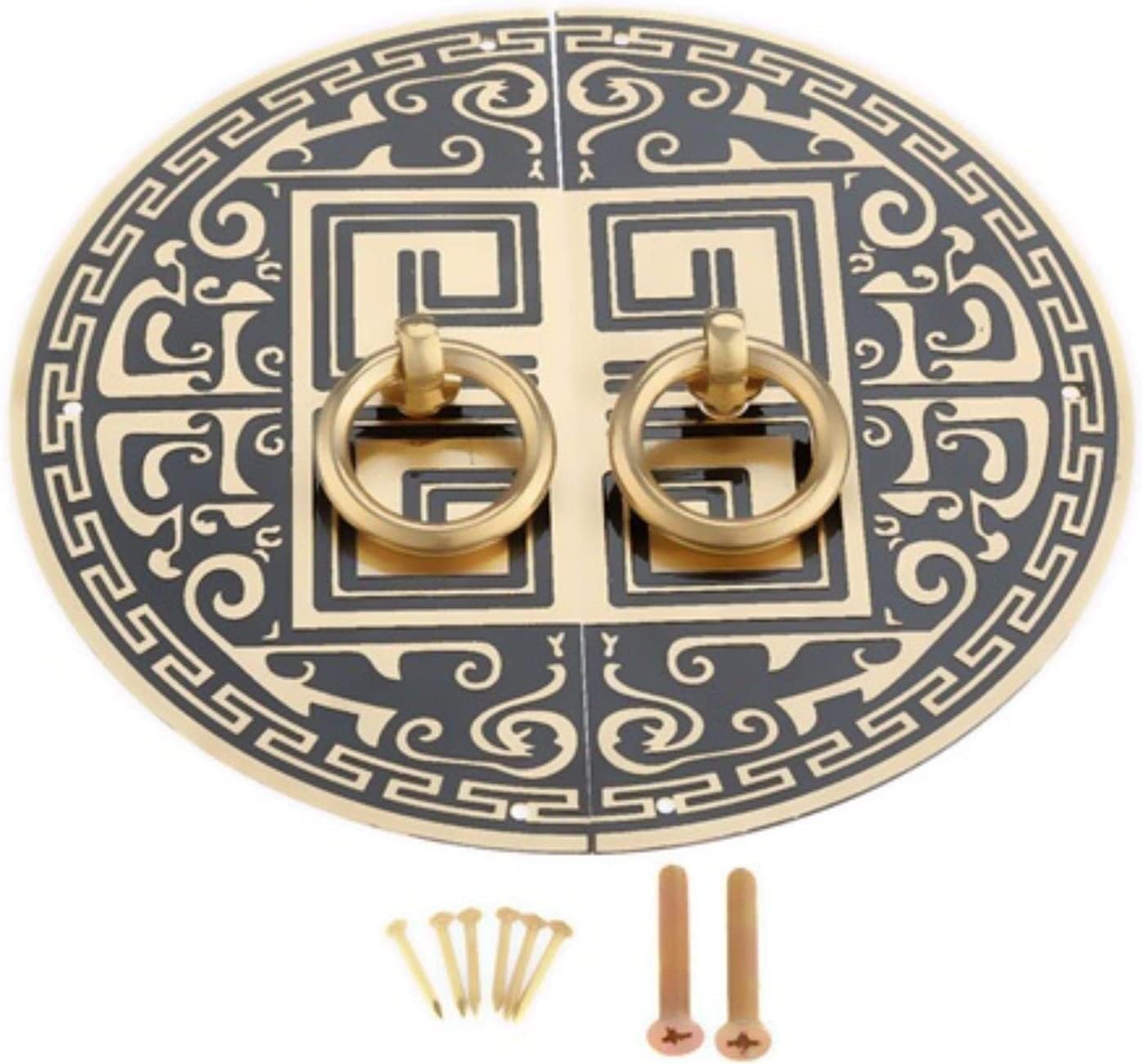 ZXFfhDHJH Drawer Handles, 1 Pair Brass Door Wardrobe Cupboard Doorplate Round Ring Pull Handle Knob 11cm 14cm Chinese Antique(14cm)