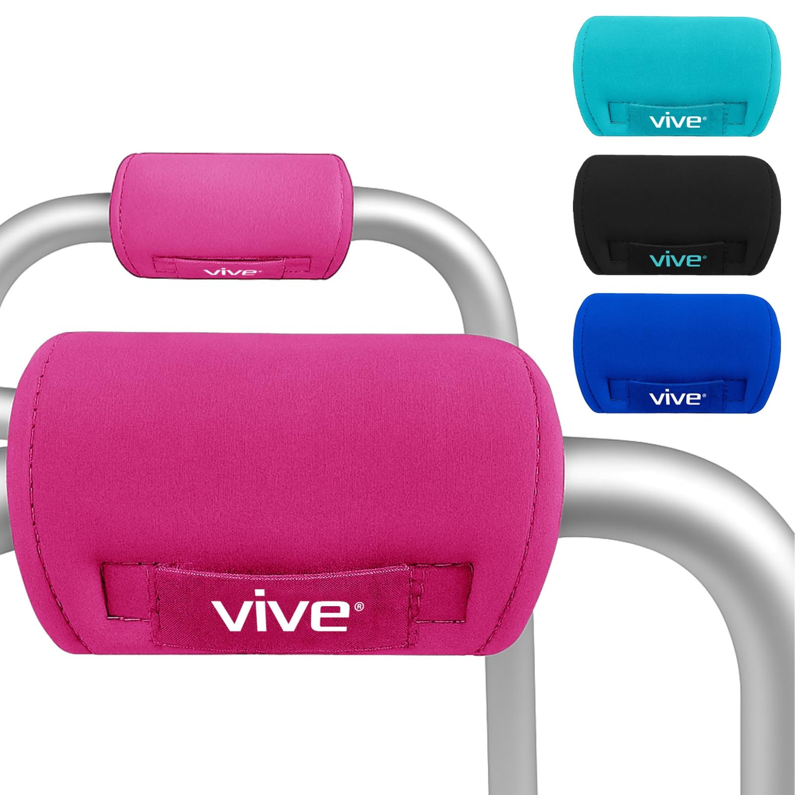 Vive Crutches Handle Pads - Hand Grips for Walkers, Zimmers - Crutch Padded Covers - Soft Cushion Padding Medical for Folding Rolling Wheelchair, Rollator Handle, Senior, Elderly Grippers (Pink)