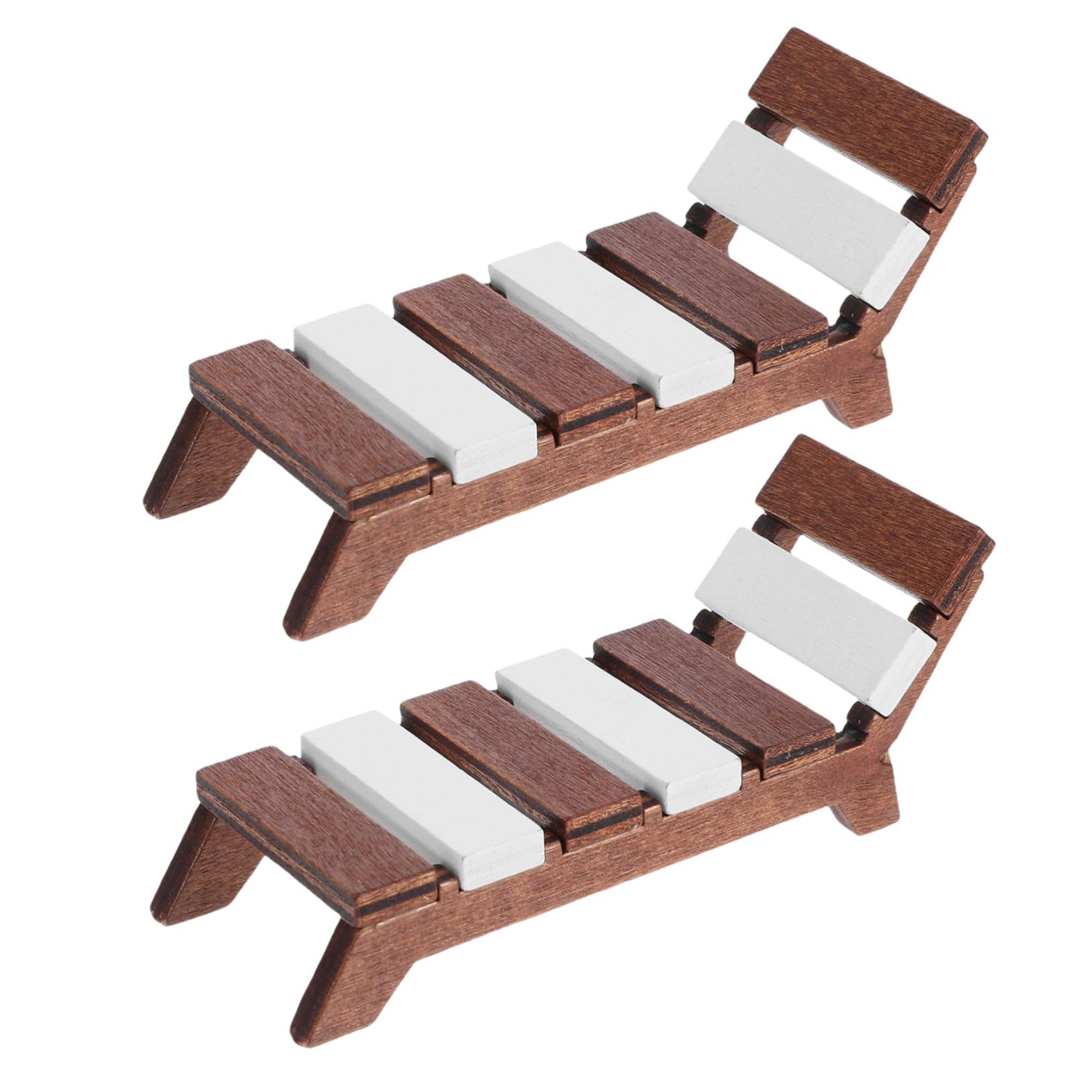 Toddmomy 2pcs Dollhouse Miniature Beach Chair Mini Deck Chairs for Patio Sunbathing Mini House Furniture Ornament
