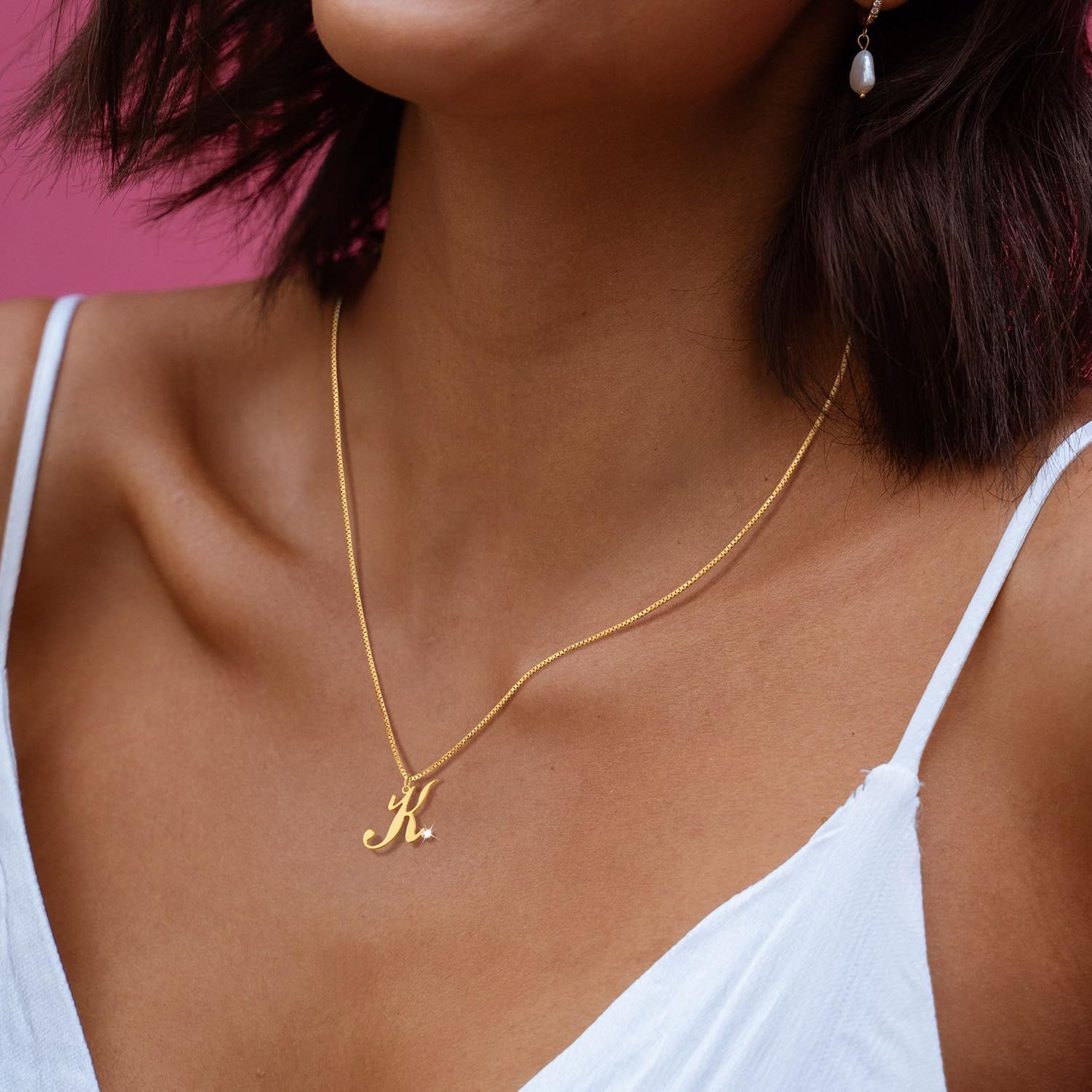 Initial Necklaces for Women,Dainty 14K Gold Plated Trendy CZ Letter Pendant A-Z Chain Choker Cursive Monogram Name Charm Necklace Simple Jewelry Gifts Birthday Valentines Anniversarie - Image 3