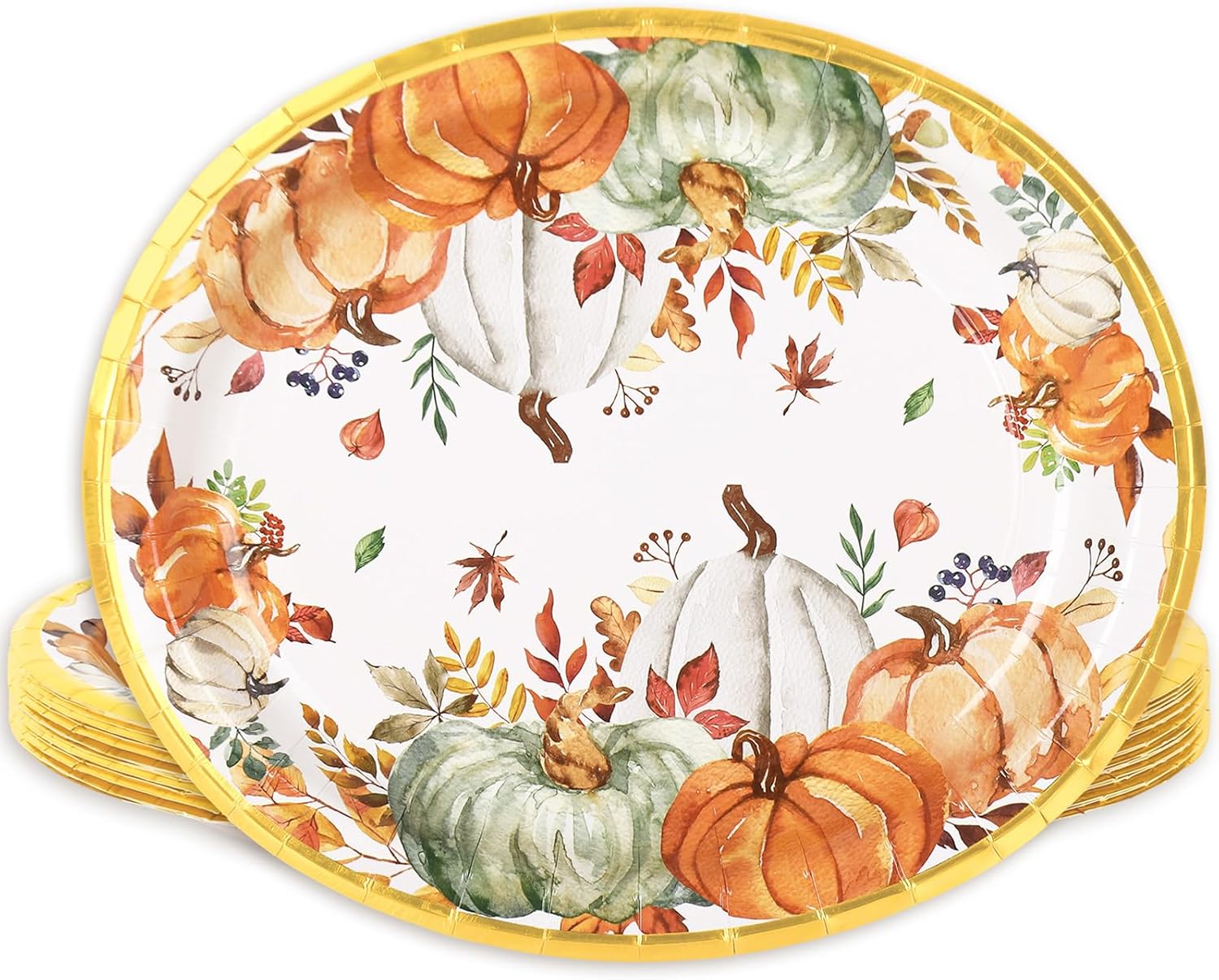 Amazon.com: JarThenaAMCS Fall Oval Paper Plates Watercolor Pumpkin ...